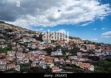 Blick auf die Stadthäuser, Seilbahn nach Monte, Funchal, Madeira, Portugal, Europa Stockfoto