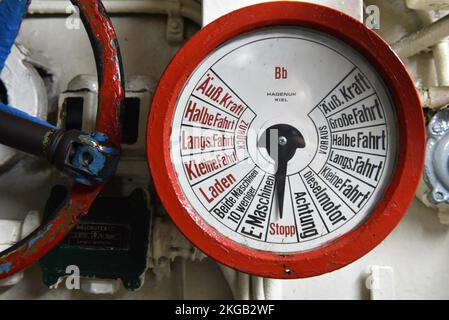 Maschinentelegraph in einem U-Boot in Kiel, Schleswig-Holstein, Deutschland, Europa Stockfoto