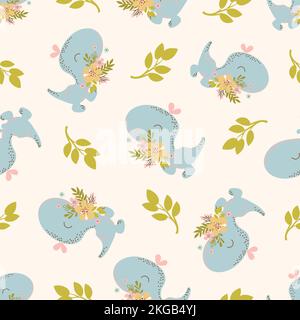 DINO CONGRATULATIONS Hand Drawn Flat Design Grunge Style Cartoon Prehistoric Animal Seamless Pattern Vector Illustration für Print Stock Vektor