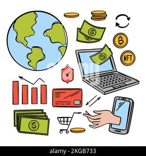 E-COMMERCE TRADING NFT Market Online Selling of Arts and Musical Works for Cryptocurrency Network Technology for Trade Marketplace with Non-fungible T Stock Vektor