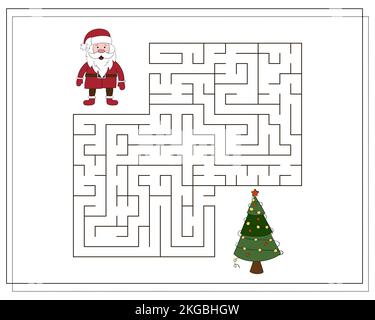 Ein Puzzlespiel für Kinder, durchs Labyrinth gehen. Cartoon-Weihnachtsmann Stock Vektor