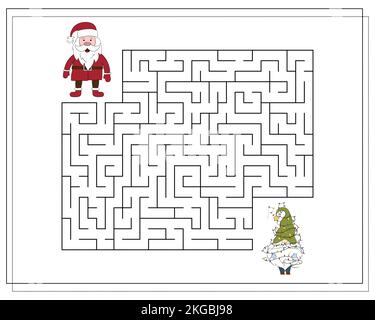 Ein Puzzlespiel für Kinder, durchs Labyrinth gehen. Cartoon-Weihnachtsmann Stock Vektor