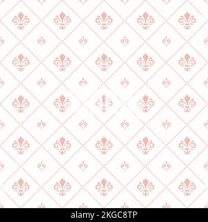 Nahtloses pinkfarbenes Muster. Moderne geometrische Ornamente mit königlichen Lilien. Klassischer Vintage-Hintergrund Stockfoto