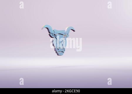 Wunderschöne Illustration Blaues Zodiakzeichen Taurus Symbol Symbole auf hellem pinkfarbenen Hintergrund. 3D-Rendering-Abbildung. Hintergrundmuster für Konstruktion. Stockfoto