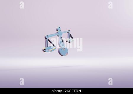 Wunderschöne Illustration Blaues Zodiac-Zeichen Libra-Symbol Symbole auf hellem pinkfarbenen Hintergrund. 3D-Rendering-Abbildung. Hintergrundmuster für Konstruktion. Stockfoto