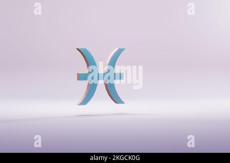 Wunderschöne blaue Zodiac Pisces Symbole auf hellem pinkfarbenen Hintergrund. 3D-Rendering-Abbildung. Hintergrundmuster für Konstruktion. Stockfoto