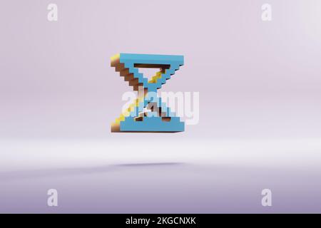 Wunderschöne blaue Pixel-Sanduhr-Symbole auf hellem pinkfarbenen Hintergrund. 3D-Rendering-Abbildung. Hintergrundmuster für Konstruktion. Stockfoto
