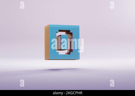 Wunderschöne blaue Symbole mit Pixel-Nummer-0-Symbol auf hellem pinkfarbenen Hintergrund. 3D-Rendering-Abbildung. Hintergrundmuster für Konstruktion. Stockfoto