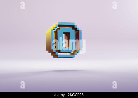 Wunderschöne blaue Symbole mit Pixel-Nummer-0-Symbol auf hellem pinkfarbenen Hintergrund. 3D-Rendering-Abbildung. Hintergrundmuster für Konstruktion. Stockfoto