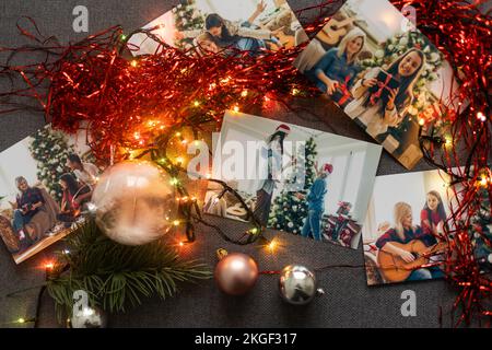 Weihnachtscollage, Weihnachtsfotos und -Dekor Stockfoto