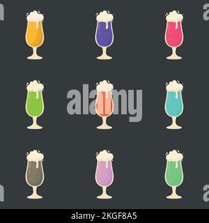 Set mit 9 alkoholischen, schaumigen, bunten Cocktails - Vektordarstellung Stock Vektor