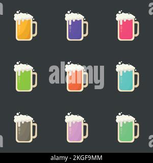 Set mit 9 alkoholischen, schaumigen, bunten Cocktails - Vektordarstellung Stock Vektor