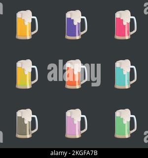 Set mit 9 alkoholischen, schaumigen, bunten Cocktails - Vektordarstellung Stock Vektor