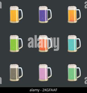 Set mit 9 alkoholischen, schaumigen, bunten Cocktails - Vektordarstellung Stock Vektor