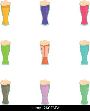 Set mit 9 alkoholischen, schaumigen, bunten Cocktails - Vektordarstellung Stock Vektor