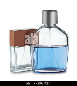 zwei Parfüm-Flasche isoliert Stockfoto