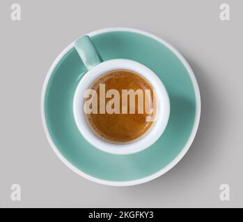 tasse Espressokaffee auf grauem Tisch Stockfoto