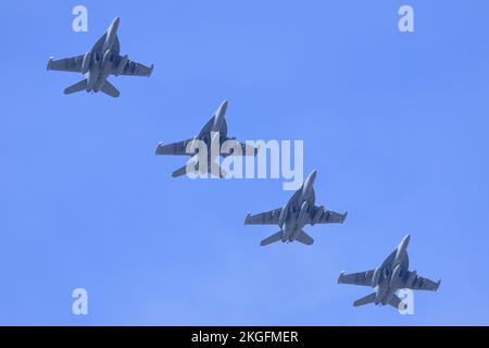 Präfektur Kanagawa, Japan - 28. März 2015: US Navy Boeing EA-18G Growler Electronic Warfare Aircraft von VAQ-141 Shadowhawks. Stockfoto