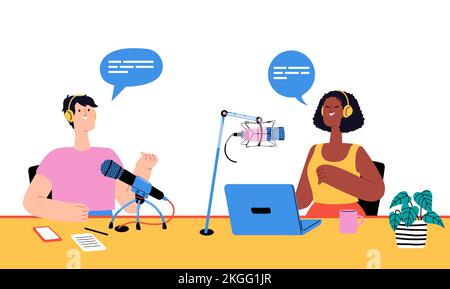 Podcast-Aufnahme, Radiosendungen für Interviews im Internet Stock Vektor
