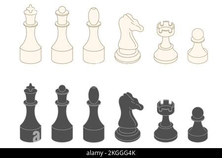 Schachfiguren-Set. Isoliert auf weißem Hintergrund. Stock Vektor