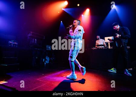 Kopenhagen, Dänemark. 22.. November 2022. Der britische Rapper ArrDee führt ein Live-Konzert im Pumpehuset in Kopenhagen auf. (Foto: Gonzales Photo/Alamy Live News Stockfoto