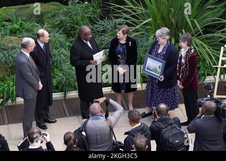 Präsident Cyril Ramaphosa aus Südafrika ist ein begabter Samen für ein Gemälde bei einem Besuch der Royal Botanic Gardens in Kew im Südwesten Londons im Rahmen seines Staatsbesuchs in Großbritannien. Bilddatum: Mittwoch, 23. November 2022. Stockfoto