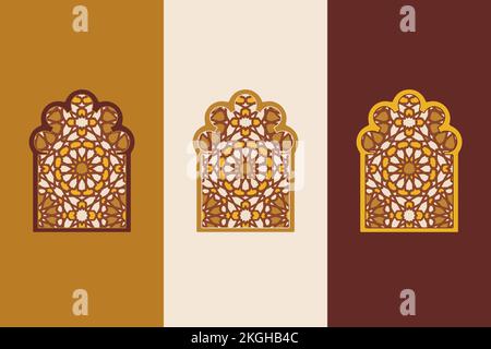 Fenster, Türen und Bögen im islamisch-arabischen orientalischen Stil bilden ein Vektorbild aus der Mitte des Jahrhunderts. Marokkanische zeitgenössische abstrakte Geometrie. Stock Vektor