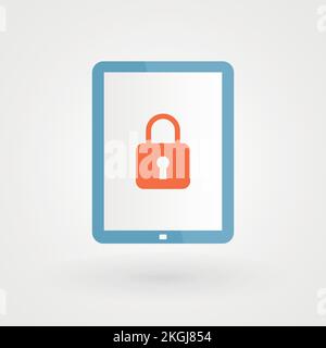 Tablet und Vorhängeschloss. Konzept von Datenschutz, Sicherheit. Vektordarstellung, flaches Design Stock Vektor