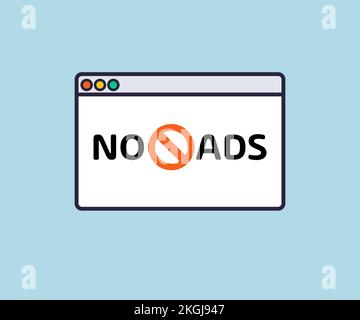 Keine Werbung. Logo-Design für nicht für Werbung zugelassene Zeichen im Webbrowser-Fenster. Werbezeichen, Symbol für verbotene Werbung, Werbung entfernen, Werbung blockieren. Stock Vektor