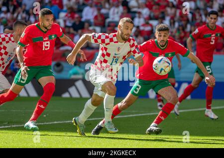 Al-Khor, Katar. 23.. November 2022. Marokko gegen Kroatien, Spiel der Gruppe F, gültig für die erste Gruppenphase der FIFA-Weltmeisterschaft 2022, im Al Bayt Stadion. Guthaben: Juan Antonio Sánchez/FotoArena/Alamy Live News Stockfoto