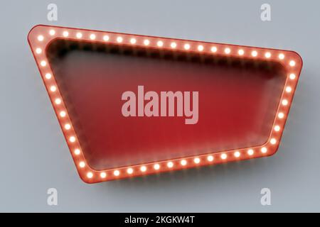 Rote Retro-Reklametafel mit leuchtenden Neonlichtern – 3D-Rendering Stockfoto