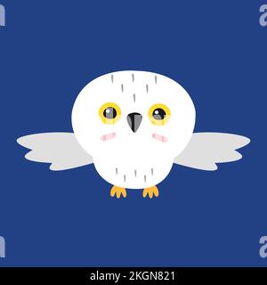 Vektorflacher, polarfliegende Eule auf blauem Hintergrund isoliert Stock Vektor