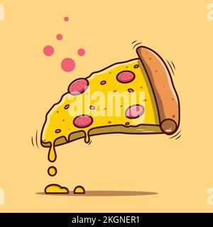 Pizzastücke mit flacher Kunst, Pizzastücke mit Käse und Peperoni Stock Vektor