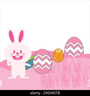 Niedlich, lustig aussehender Osterhasen mit vielen Ostereiern, Star-Party-Banner-Design, Happy Easter Stock Vektor