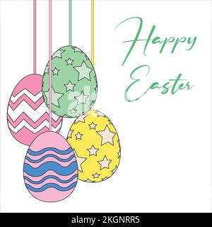 Farbenfrohes Osterei-Design-Vektorset, farbenfrohes Osterei-Design-Vektorset, Happy easter-Karte mit Eiersymbol auf weißem Hintergrund. vektor-Illustration Stock Vektor