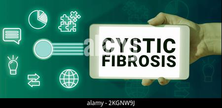 Inspiration mit Zeichen der zystischen Fibrose. Internetbegriff eine erbliche Erkrankung der exokrinen Drüsen Stockfoto