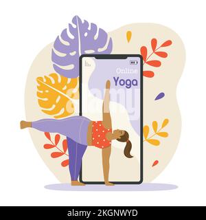 Online-Szene Mit Yoga-Kursen Stock Vektor