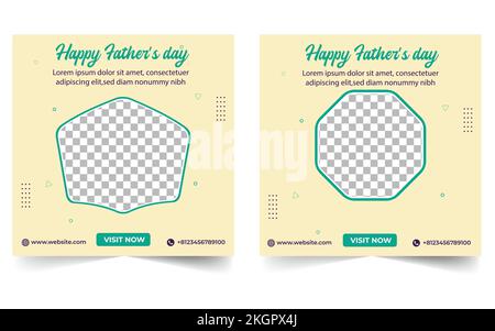 „Happy Vathers Day“-Post-Design in den sozialen Medien, grauweiß, schwarzer Vatertag-Post-Banner mit Bildplatzhalter Stock Vektor