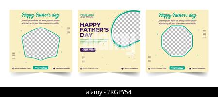 „Happy Vathers Day“-Post-Design in den sozialen Medien, grauweiß, schwarzer Vatertag-Post-Banner mit Bildplatzhalter Stock Vektor