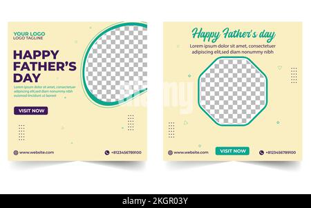 „Happy Vathers Day“-Post-Design in den sozialen Medien, grauweiß, schwarzer Vatertag-Post-Banner mit Bildplatzhalter Stock Vektor