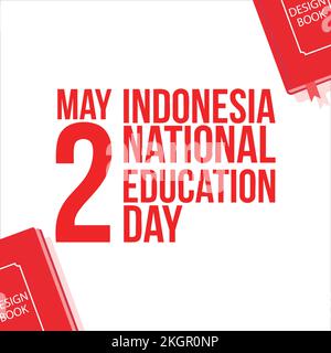 Illustration für Indonesian National Education Day with Red Text Effect in a White background, Mai 2 Special Education Day Vector Design with books in Stock Vektor