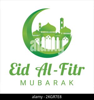 Eid Al-Fitr Mubarak grüner Texteffekt auf weißem Hintergrund, Moslem Festival Eid Al-Fitr schöner Texteffekt, muslimische Moschee, Eid Al-Fitr, Grün, Weiß Stock Vektor