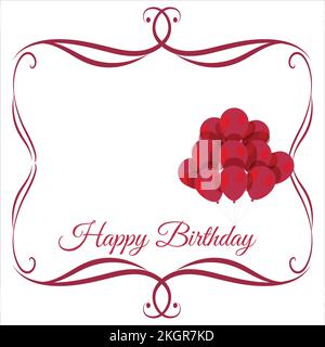 Happy Birthday Red Frame, Happy Birthday Text Effect, Birthday Vector Illustration on White Background, Party Photo Frame, Red Shade, Red P Stock Vektor