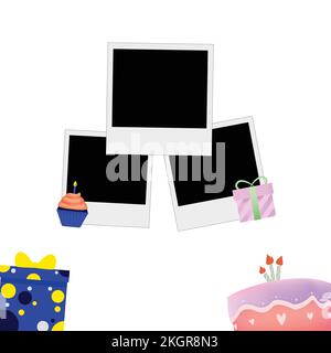 Happy Birthday Fotorahmen auf weißem Hintergrund, Happy Birthday Celebration, Simple Party Elements, Photo Frame, Party Banner, Cupc Stock Vektor