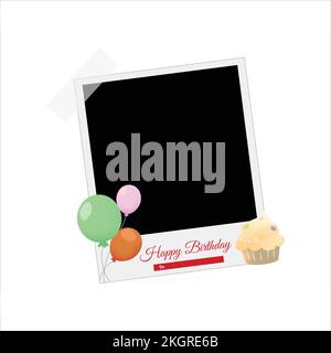 Happy Birthday Fotorahmen, Ballons, Cupcakes, Birthday Wish, Happy Birthday Party Elements, Party Elements, Fotorahmen. Stock Vektor