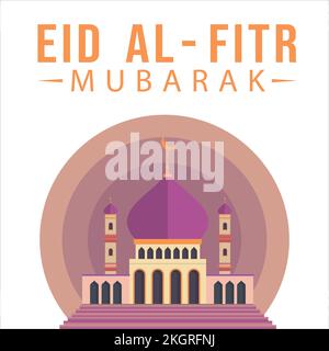 Eid Al-Fitr Mubarak Goldener Texteffekt, Eid Mubarak Feier, Heiliges Festival des moslems, muslimische Moschee, mehrfarbiger Farbton, violett, goldener Texteffekt, Stock Vektor