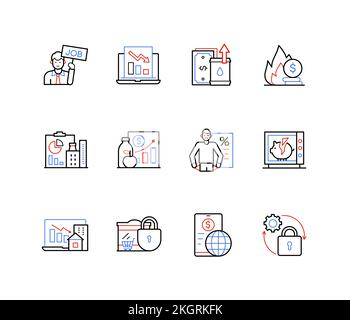 Wirtschaft und Finanzen – farbenfrohe Symbole im Liniendesign Stock Vektor