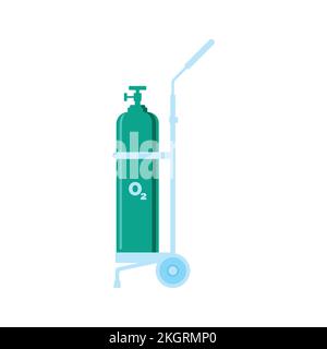 Grüne Farbe Sauerstoffflasche medizinische Geräte mit Trage Vektor Illustration, Sauerstofftank, Zylinder, Sauerstoff, O2, Medizinische Geräte, Krankenhaus, Doktor Stock Vektor