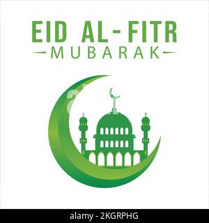 Beautiful Eid Al-Fitr Mubarak Green Text Effect on White background, Muslim Festival Eid Al-Fitr Beautiful Text Effect, Eid Al-Fitr, Green, Muslim GRE Stock Vektor