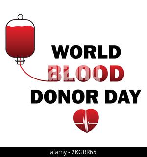 Vektordarstellung zum Weltblutspendertag mit schwarzem und rotem Texteffekt mit roter Liebesform, roter Liebesform, Texteffekt, rot, schwarz, Blut, Blut Ba Stock Vektor